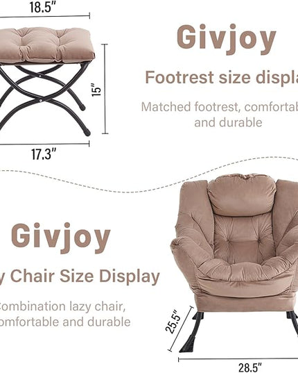 Lazy Chair and Ottoman, Large Accent Lounge Chair with Armrests and a Side Pocket, Modern Leisure Upholstered Sofa Reading Armchair with Footrest for Bedroom, Living Room, Dorm Rooms, Office - LeafyLoom