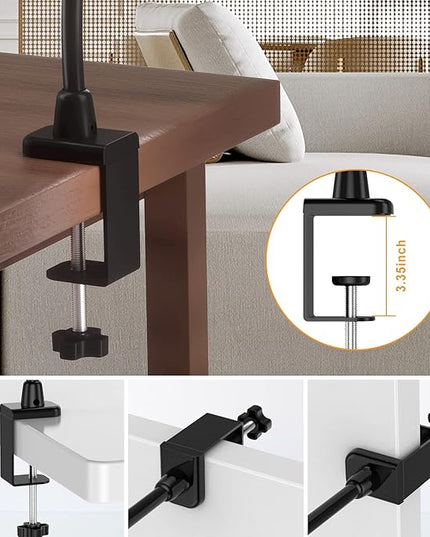 Desk Lamps for Home Office, 10W Clamp Lamp Dimmable Gooseneck Lamp Touch Control, Adjustable Desk Light for Workbench Tabletop (Black) - LeafyLoom
