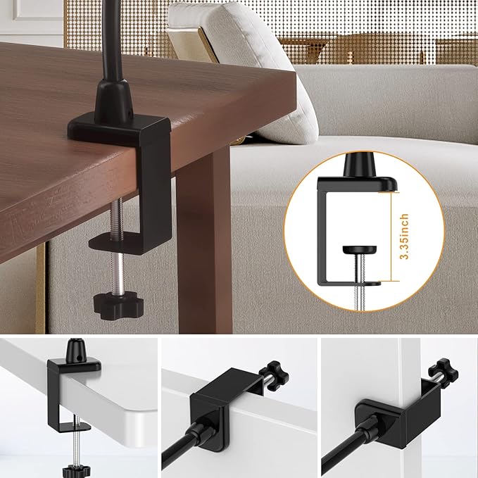 Desk Lamps for Home Office, 10W Clamp Lamp Dimmable Gooseneck Lamp Touch Control, Adjustable Desk Light for Workbench Tabletop (Black) - LeafyLoom