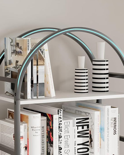 5-Tier Bookshelf, 24 Inch Width Industrial Arched Bookcase, Vintage Storage Rack with Open Shelves, Free Standing Shelf for Home Office, Living Room,Bedroom, Black & White - LeafyLoom