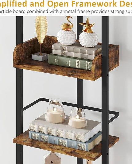 Bookshelf 5-Tier Book shelf - Narrow Wood Bookcase Tall Corner Book Shelves Storage Organizer Display Book Rack for Living Room Bedroom Office Home (Rustic Brown) - LeafyLoom