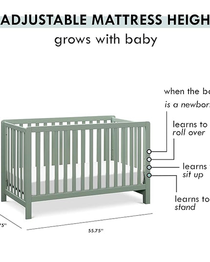 Carter's by DaVinci Colby 4-in-1 Low-Profile Convertible Crib in Light Sage, Greenguard Gold Certified - LeafyLoom