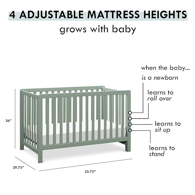Carter's by DaVinci Colby 4-in-1 Low-Profile Convertible Crib in Light Sage, Greenguard Gold Certified - LeafyLoom