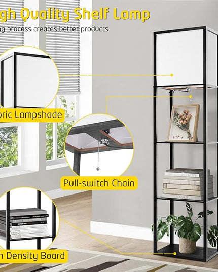 Wide Floor Lamp with Shelves for Living Room Bedroom Office, 4-Tier 2700 4000K 5000K Color Selectable Modern Shelf Floor Lamp with 15W LED Bulb Black. - LeafyLoom