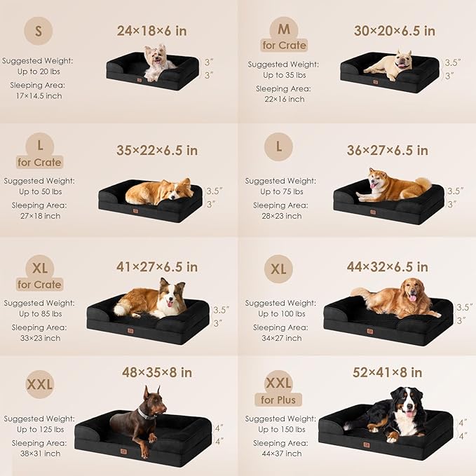 EHEYCIGA Orthopedic Dog Bed for Small Dogs, Waterproof Memory Foam Small Dog Beds with Sides, Non-Slip Bottom and Egg-Crate Foam Medium Dog Couch Bed with Washable Removable Cover, Black EHEYCIGA