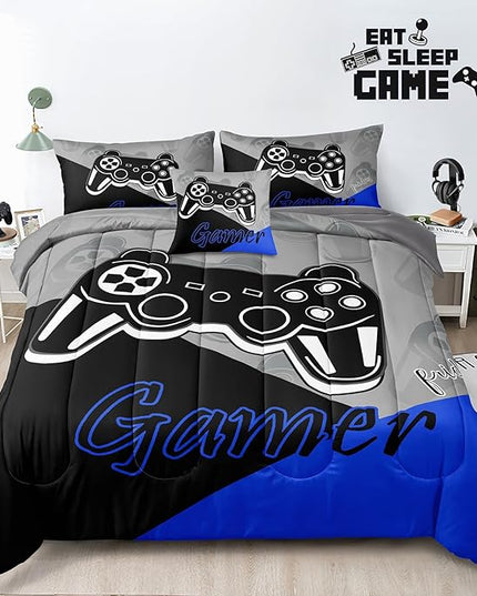 6 Pieces Gaming Bedding Set Queen Size for Boys Gamer Comforter Set for Boys Girls Kids Teens 6 Piece Bed in A Bag Video Game Bedding for Gamer Room Decorative Queen50 - LeafyLoom