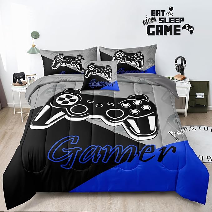 5 Pieces Gaming Bedding Set Twin Size for Boys Gamer Comforter Set for Boys Girls Kids Teens 5 Piece Bed in A Bag Video Game Bedding for Gamer Room Decorative Twin50 - LeafyLoom