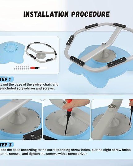 Elephant Kids Swivel Chair, Seat and Spinning Chair, Body Coordination Training Chair, Light Blue Non Slip Sensory Toys 360° Spinning Chair for Autistic Kids Aged 3+, Improving Kid's Physical Fitness - LeafyLoom