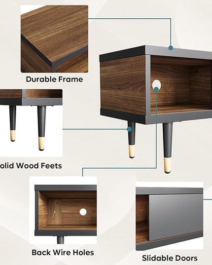 Bestier Mid Century Modern TV Stand for 85 inch tv, Entertainment Center with Storage and Sliding Doors, 2 in 1 Long TV Cabinet for Living Room, Ancona Walnut - LeafyLoom