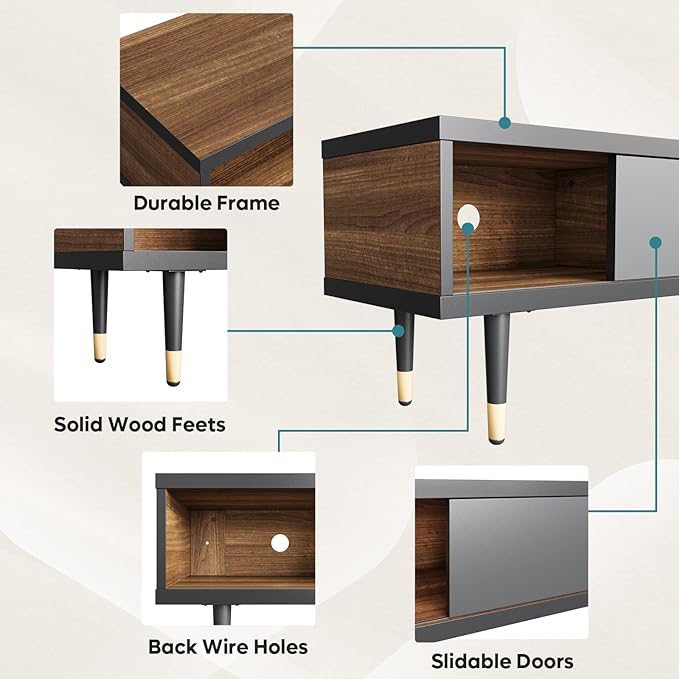Bestier Mid Century Modern TV Stand for 85 inch tv, Entertainment Center with Storage and Sliding Doors, 2 in 1 Long TV Cabinet for Living Room, Ancona Walnut - LeafyLoom