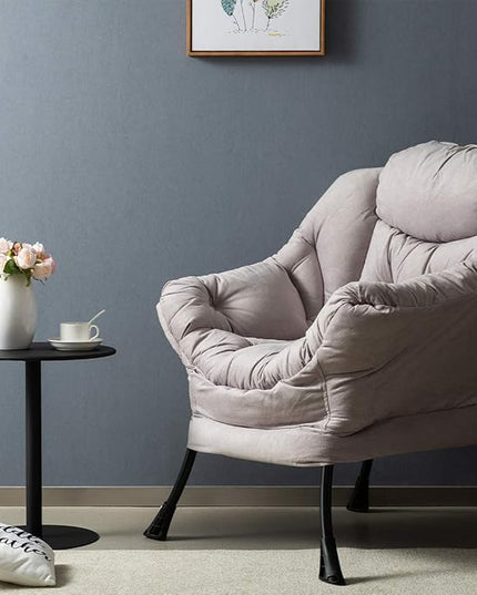 HollyHOME Modern Fabric Large Lazy Chair, Accent Oversized Comfy Reading Chair, Thick Padded Cozy Lounge Chair with Armrest, Single Steel Frame Leisure Sofa Chair for Living Room, Bedroom, Dorm, Grey - LeafyLoom