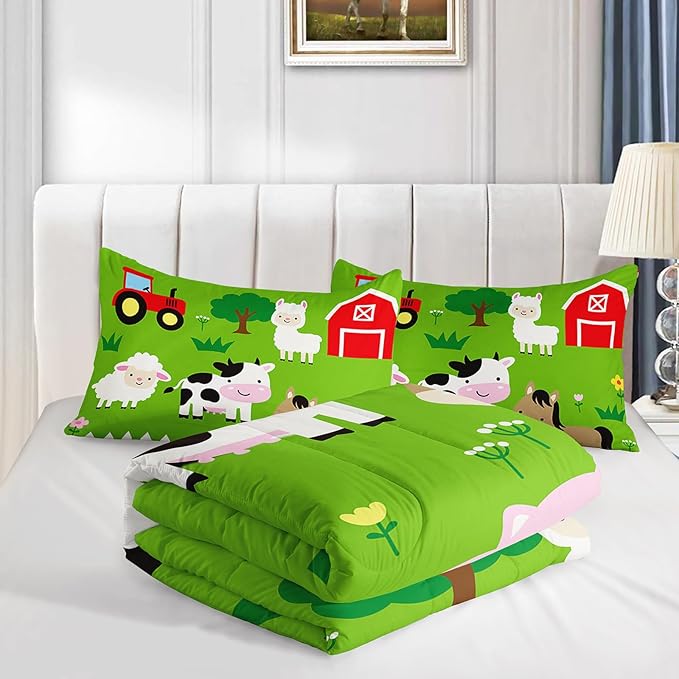 Farm Animal Comforter,Pig Cow Sheep Comforter Set for Kids Teens Girls Boys,3Pcs Bedding Set Printed Comforter with 2 Pillowcases,Down Alternative,Soft and Lightweight，Queen Size - LeafyLoom