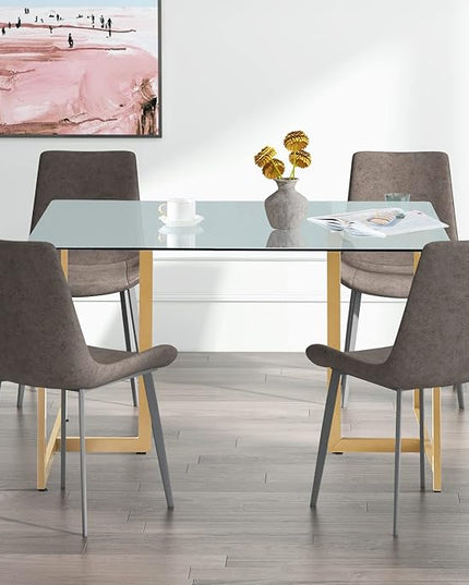 FurnitureR Tempered Glass Dining 47.2 inches Dinner Table for 4-6 Persons Modern Rectangular Spacious Tabletop & Gold Legs Elegant for Home Kitchen Living Room Restaurant, 47 Inches - LeafyLoom