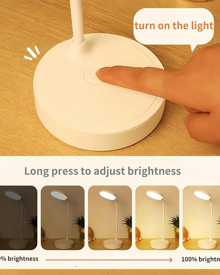 Small desk lamp USB rechargeable desk lamp with 3 color modes, dimmable learning lamp for learning, reading and writing, art and handicrafts, nail art, flexible gooseneck desk lamp - LeafyLoom