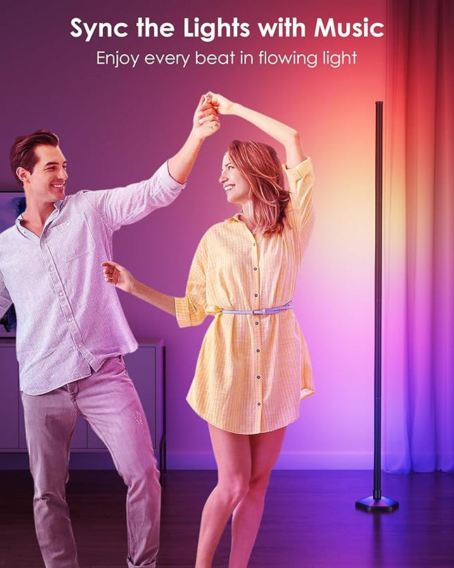 Corner Floor Lamp, 65" RGB Color Changing Mood Light with Remote Control, Dimmable LED Corner Lamp with Music Sync, Modern Floor Lamp for Living Room Gaming Room - LeafyLoom