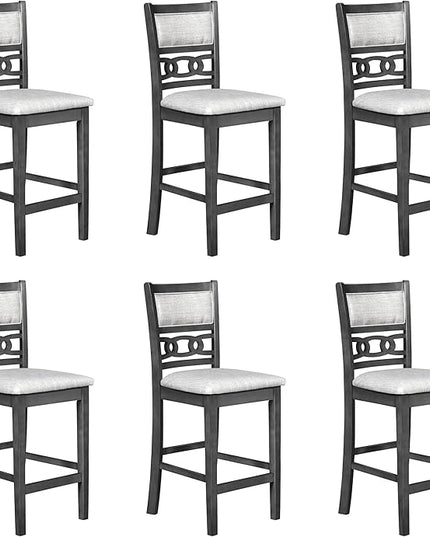 New Classic Furniture Gia Counter Dining Chair (Set of Six), Light Gray Fabric Upholstered Seat & Back Rest, Gray - LeafyLoom