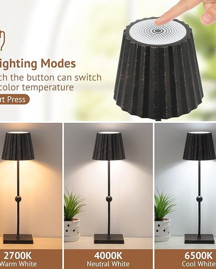 GGOYING Cordless Table Lamp,Battery Operated LED Lamp with 5200mAh,3 Color Mode,Stepless Dimming, Modern Portable Lamp for RestaurantOutdoor(Black Brush Gold) - LeafyLoom