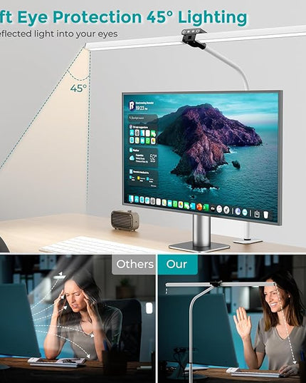 LED Desk Lamp, Double Head dimmable 24W 80CM Desk lamp for Home Office, clampable Eye Protection Daylight lamp with Remote Controls, 5 Colors 5 Brightness Office Table lamp White - LeafyLoom