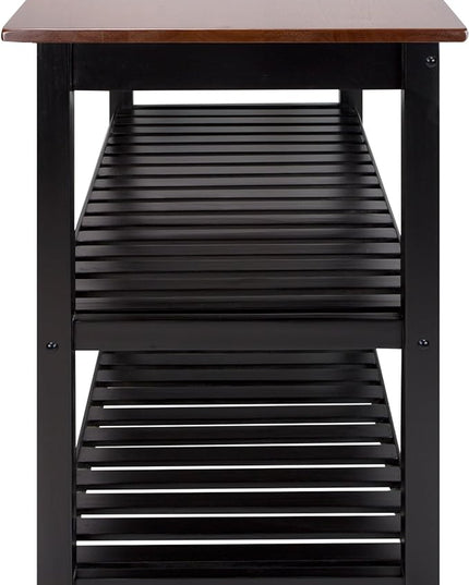 Casual Home Kitchen Island with Solid American Hardwood Top, Walnut&black - LeafyLoom