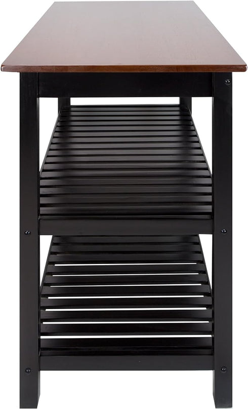 Casual Home Kitchen Island with Solid American Hardwood Top, Walnut&black - LeafyLoom