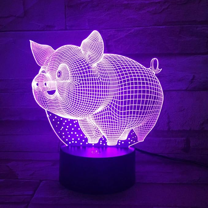 Pig 3D Lamp Toys for Girls Boys Room, Night Light Bedside Decor Gifts for Kids Baby, 7 Colors Changing Nightlight with Smart Control - LeafyLoom