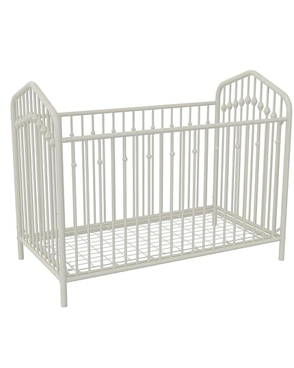 Novogratz Bushwick Metal Crib with Adjustable Mattress Height, Off White - LeafyLoom
