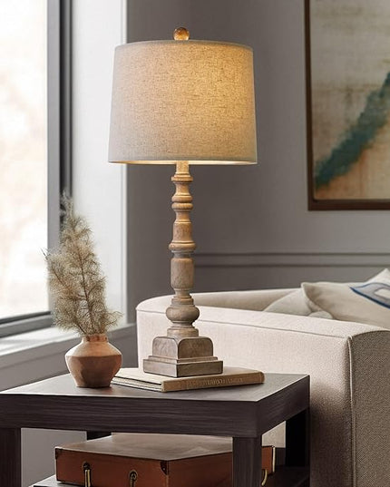 Oneach 27.75" Vintage Farmhouse USB Table Lamps Set of 2 for Living Room Bedroom Traditional Bedside Nightstand Lamp with Dual USB Port Resin Table Lamp with Rotary Switch for Living Room Bedroom - LeafyLoom