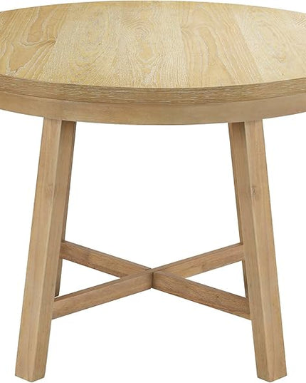 Rustic 42inch Round Dining Table Set for 4 with Cross Legs and Upholstered Chairs for Small Places, Natural - LeafyLoom