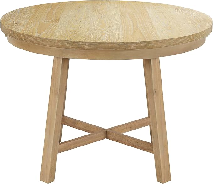 Rustic 42inch Round Dining Table Set for 4 with Cross Legs and Upholstered Chairs for Small Places, Natural - LeafyLoom
