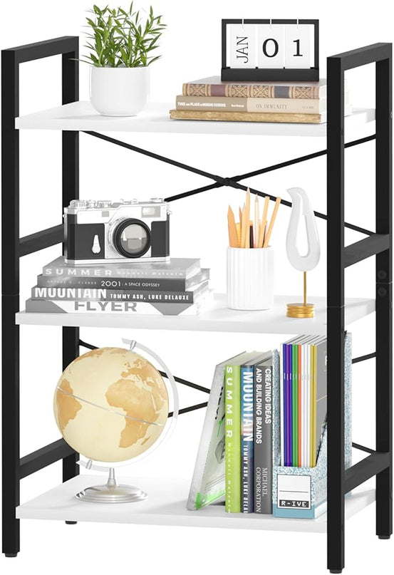 Yoobure Bookshelf Small Book Shelf, Solid Industrial 3 Tier Shelf Bookcase, Short Book Case for Bedroom, Living Room, Office Home, Small Spaces, White - LeafyLoom