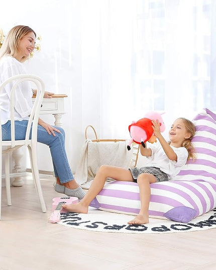 Aubliss Stuffed Animal Storage Bean Bag Chairs Cover, 50"x 35" Extra Large Bean Bags Chair for Kids & Adults, Beanbag Toy Storage for Boys Girls - Premium Cotton Canvas Purple Stripe - LeafyLoom