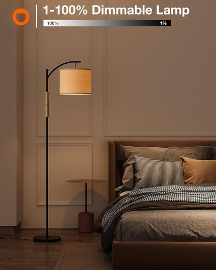 addlon Floor Lamp for Living Room with dimmable Brightness (1-100%), Standing lamp with Linen lampshade for Bedroom, Office, Lamps with 9W LED Bulb Included - Black and Gold - LeafyLoom