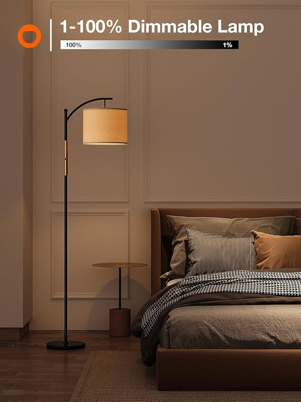 addlon Floor Lamp for Living Room with dimmable Brightness (1-100%), Standing lamp with Linen lampshade for Bedroom, Office, Lamps with 9W LED Bulb Included - Black and Gold - LeafyLoom