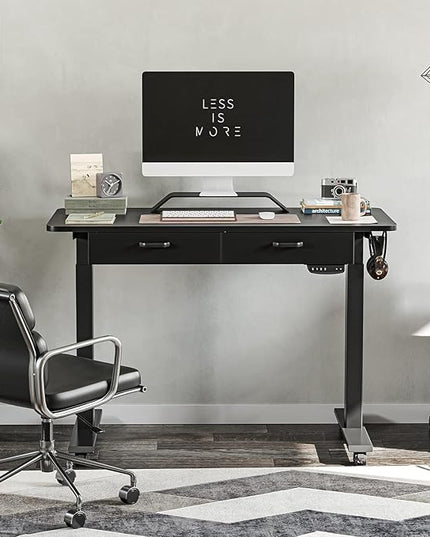 BANTI 48'' Adjustable Height Electric Standing Desk with Double Drawer, Stand Up Home Office Desk with Splice Tabletop, Black - LeafyLoom
