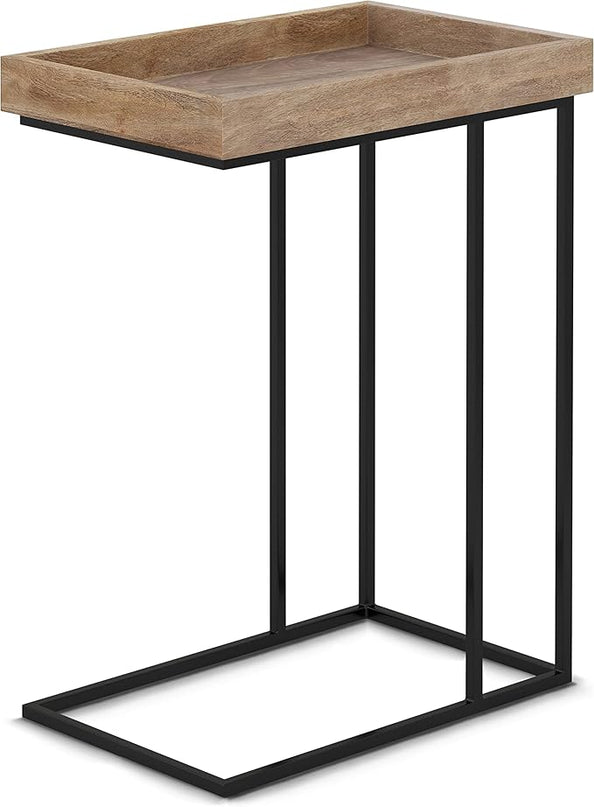 SIMPLIHOME Gallagher SOLID MANGO WOOD and Metal 12 Inch Wide Rectangle C Side Table in Natural, Fully Assembled, For the Living Room and Bedroom - LeafyLoom