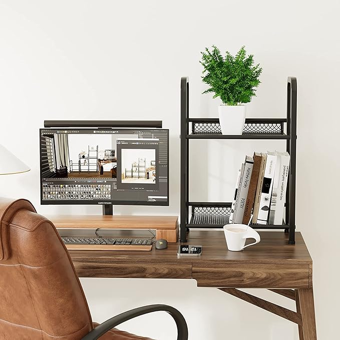 Bookshelf Storage Shelf Bookcase Freestanding Storage Stand for Living Room, Bedroom, Kitchen, Rust Resistance, Easy Assembly Free Combination Multi-Functional Organizer (2 Tiers, Black) - LeafyLoom