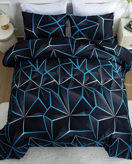 NTBED 3D Geometric Comforter Set for Boys Kids, Irregular Diamond Pattern Lightweight Microfiber Bedding Sets All Season (Blue,Full) - LeafyLoom