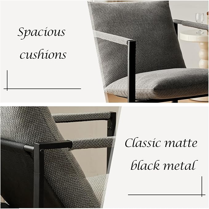 Wimarsbon Modern Accent Chair, Mid Century Sitting Chair with Sponge Cushion, Comfy and Sturdy Lounge Chair with Metal Leg for Bedroom, Living Room, Office,Easy Assembly (Linen-Grey) - LeafyLoom