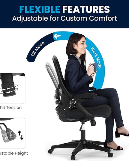 Flash Furniture Porter High-Back Swivel Office Chair with Adjustable Lumbar Support and Seat Height, Ergonomic Mesh Desk Chair with Flip-Up Armrests, Black - LeafyLoom