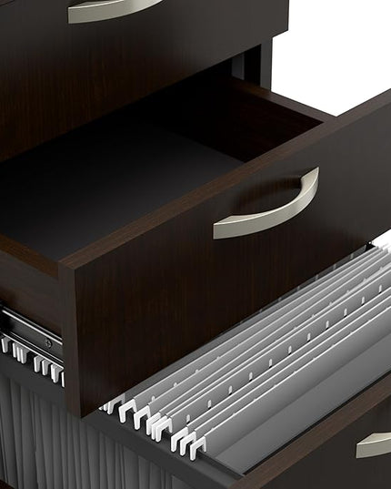 Bush Business Furniture Office in an Hour 3 Rolling File Cabinet | Mobile Under Desk Drawers for Letter, Legal, and A4-size Document Storage, Mocha Cherry - LeafyLoom