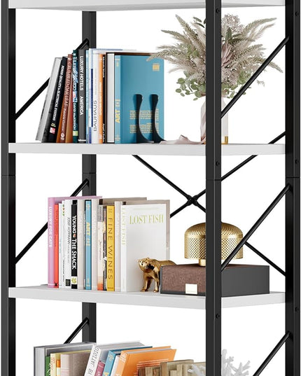 DWVO 4 Tier Bookshelf, Small Book Shelf Modern Bookcase, Narrow Book Case Book Storage Organizer for CD/Movie/Book, Bookshelves for Bedroom Office Living Room, White & Black - LeafyLoom
