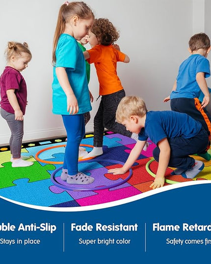 Booooom Jackson Large Classroom Rug Colorful Puzzle Classroom Carpet 7'5"x13'Classroom Rug with Non-Slip Backing School Preschool Rug Classroom Elementary Classroom Rug(Pz10C-4023) - LeafyLoom