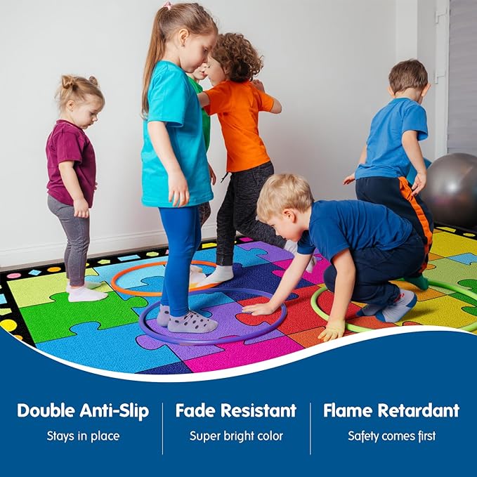 Booooom Jackson Large Classroom Rug Colorful Puzzle Classroom Carpet 7'5"x13'Classroom Rug with Non-Slip Backing School Preschool Rug Classroom Elementary Classroom Rug(Pz10C-4023) - LeafyLoom