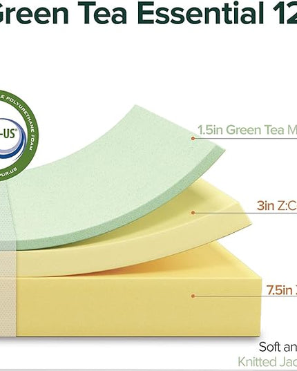 ZINUS 12 Inch Green Tea Essential Memory Foam Mattress, Full, Mattress in A Box, Affordable Mattress, CertiPUR-US Certified - LeafyLoom