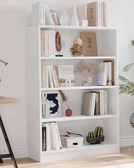Farini 4 Shelf boockase Display Bookcase Freestanding Wooden Bookshelves for Home Office Living Room,48 Inch Height,White - LeafyLoom