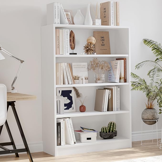 Farini 4 Shelf boockase Display Bookcase Freestanding Wooden Bookshelves for Home Office Living Room,48 Inch Height,White - LeafyLoom