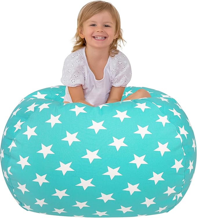 Aubliss Stuffed Animal Bean Bag Storage Chair (Aqua Star, Large (38'')) - LeafyLoom