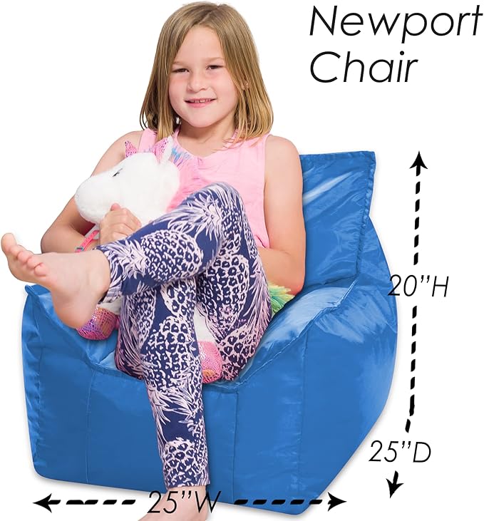 Posh Creations Bean Bag Chair Structured Comfy Seat Use for Gaming, Reading and Watching TV, Newport, Royal Blue - LeafyLoom