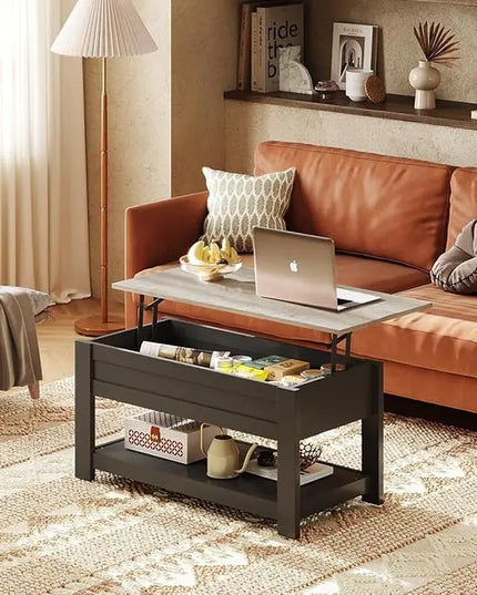 WLIVE Coffee Table, 39" Lift Top Coffee Table with Hidden Compartment and Storage Shelf for Living Room,Greige - LeafyLoom