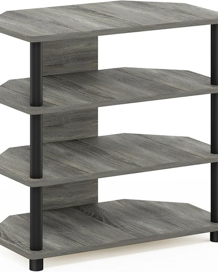 Furinno Turn-N-Tube Easy Assembly 4-Tier Petite Entertainment Center / TV Stand / TV Unit / TV Desk, French Oak Grey/Black - LeafyLoom